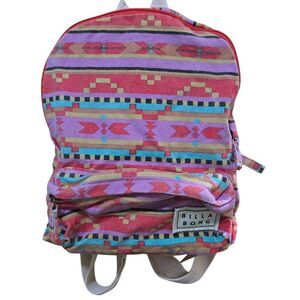 Billabong Aztec Patterned Canvas Mini Backpack Adjustable Straps Zipper Closure